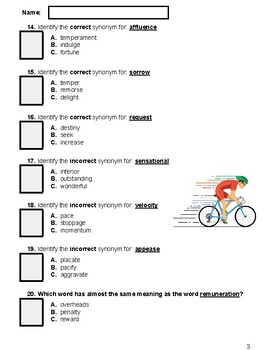 Synonyms Worksheets Multiple Choice Worksheet 1 (Grade 5-6)