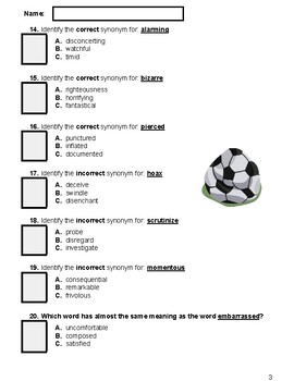 Synonyms Worksheets Multiple Choice Worksheet 1 (Grade 5-6)