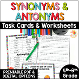 Synonyms and Antonyms Worksheets, Task Cards, and Anchor Charts