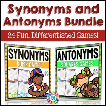 Preview of Synonym and Antonym Worksheets Games Using Context Clues Activity Vocabulary ELA