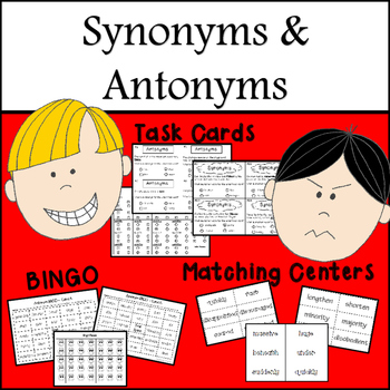 Preview of Synonym and Antonym Task cards, matching games & BING0)