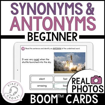 Preview of Synonyms and Antonyms Speech Therapy Vocabulary Activities BOOM™ CARDS Beginner