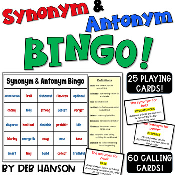 Preview of Synonyms and Antonyms Bingo Game for Grades 4, 5, and 6