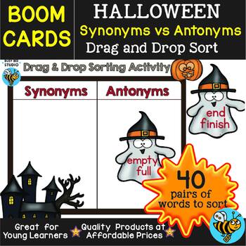Synonyms and Antonyms | Boom Cards | Drag and Drop Sorts | Halloween themed