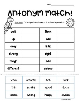 Synonyms and Antonyms Cut and Paste Matching Worksheets by 4 Little Baers