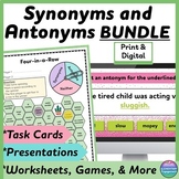 Synonyms and Antonyms Games, Worksheets, Task Cards, Asses