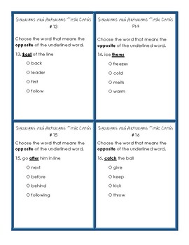 Synonyms and Antonyms IREAD Third Grade Worksheets and Task Cards