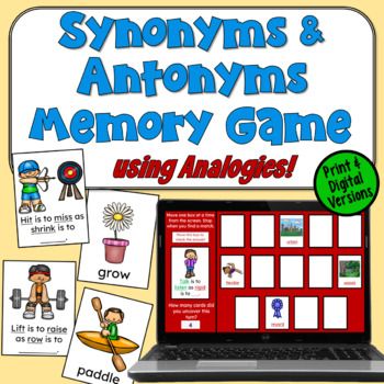 Synonyms and Antonyms Memory Game by Deb Hanson | TpT