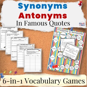Preview of Synonyms and Antonyms - Middle School Vocabulary Fun Games Activity Packet