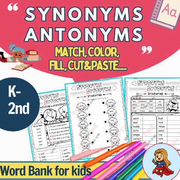 Preview of Synonyms and Antonyms No Prep Worksheets, Synonyms Activities for 2nd, 3rd grade