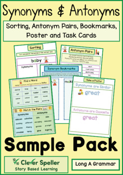 Synonyms and Antonyms - Poster Bookmark Worksheet - Grammar with Long A  Phonics