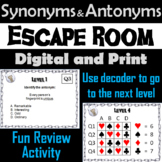 Synonyms & Antonyms Activity Escape Room Literacy (Academi