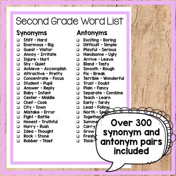 Synonyms and Antonyms Word Lists | Kindergarten - 6th Grade | TpT