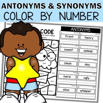 Preview of Synonyms and Antonyms Worksheets | Color by Code for 2nd and 3rd Grade