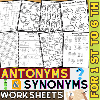 Preview of Synonyms and Antonyms Worksheets | Grammar and Vocabulary Worksheets | No Prep