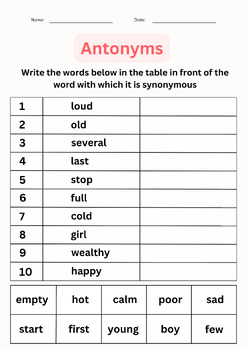 Synonyms and Antonyms Worksheets for grade 4, 5, 6 by My Lifestyle Teaching