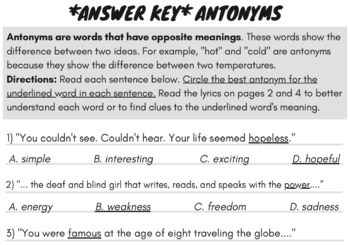 Synonyms and Antonyms Passage Worksheets for 5th and 6th Grade