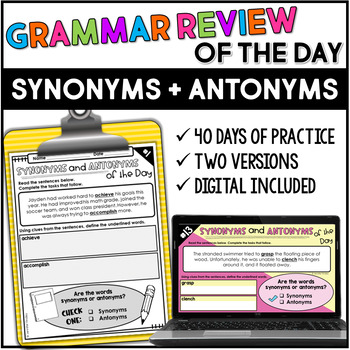 Preview of Synonyms and Antonyms of the Day | Synonym and Antonym Practice w/Google Slides™