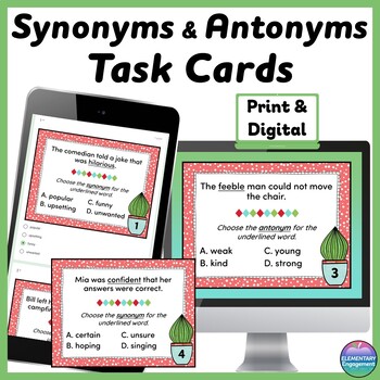 Preview of Synonyms and Antonyms using Context Clues Task Cards Print and Digital Scoot