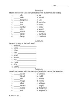 Preview of Synonyms and antonyms practice