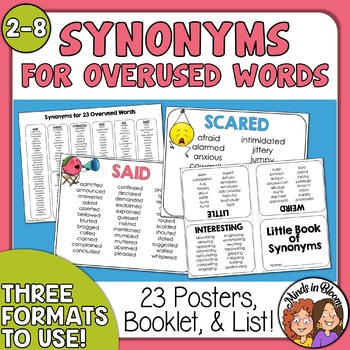 Preview of Synonyms for 23 Overused Words, 3 Formats for Easy Reference - Posters, Booklet
