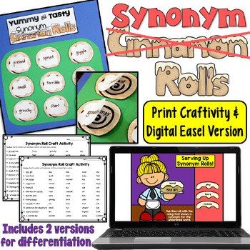Preview of Synonyms Worksheet and Craftivity with Differentiated Options