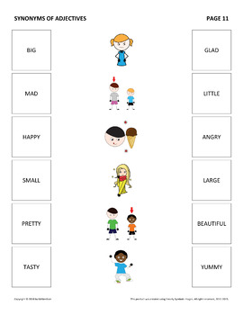Synonyms Worksheets Nouns, Verbs, Adjectives Synonym