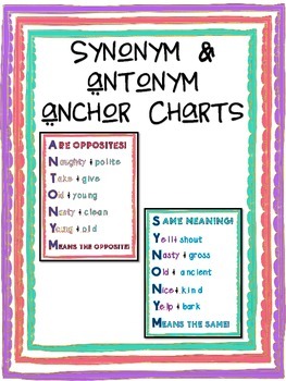 Synonyms And Antonyms Anchor Chart