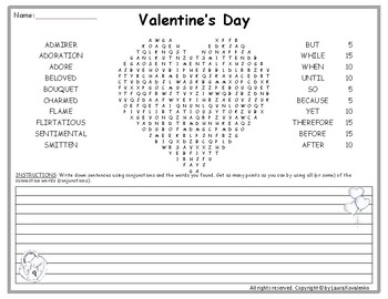 Preview of Syntax & Vocab: Formulating Compound and Complex Sentences (Valentine's Day)