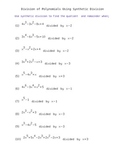 Synthetic Division of Polynomials- Worksheet with Answer Key