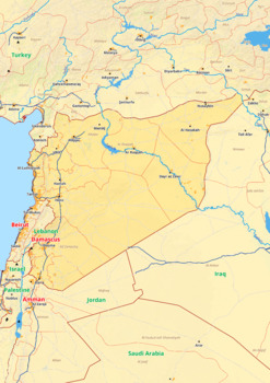 Preview of Syria map with cities township counties rivers roads labeled