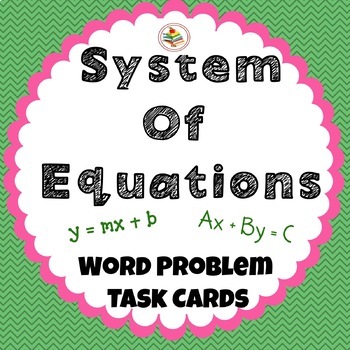 Preview of System of Equation Word Problem Review Task Cards
