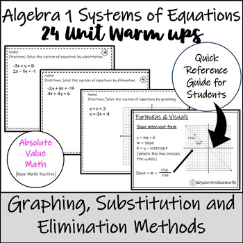 Preview of Algebra 1 System of Equations Unit Warm Ups BellRinger/Exit Slip Cards