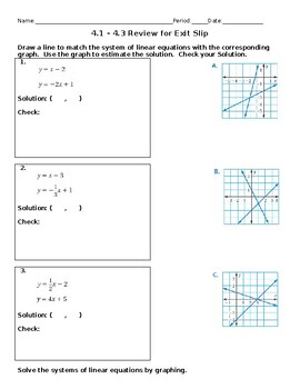Preview of System of Equations:  Graphing, Substitution, & Elimination Review for Quiz