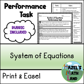 Preview of System of Equations Performance Task (Rubric Included)