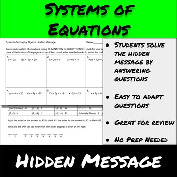 Preview of System of Equations-Solving by Algebra Hidden Message