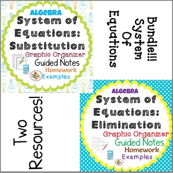 Preview of System of Equations Substitution & Elimination Organizer, Notes, Homework Bundle