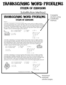 Preview of Linear System of Equations: Thanksgiving Themed Word Problems -  Set 1 Bundle