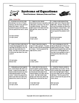 Solving Systems Of Equations Word Problems Distance Rate Time