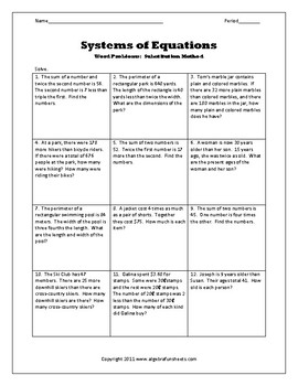 solving word problems with systems of equations worksheet