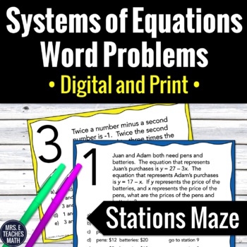 Preview of System of Equations Word Problems Activity | Digital and Print