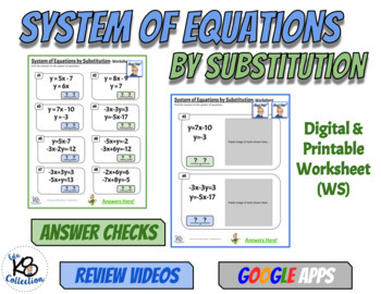 Preview of System of Equations by Substitution  - Digital Worksheet