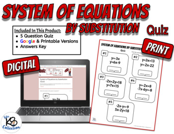 Preview of System of Equations by Substitution  - Digital and Printable Assessment