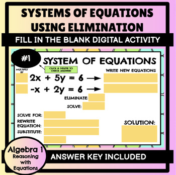 Preview of System of Equations using Elimination Digital Activity - Scaffolded