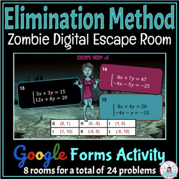 Preview of System of Equations using Elimination Method Activity - Digital Math Escape Room