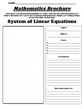 Preview of System of Linear Equations "Informational Brochure" Worksheet & WebQuest