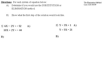 Preview of System of Linear Equations - PPT warm-up