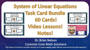 Preview of System of Linear Equations Task Card Bundle (Cards, Video Lessons & Notes!)