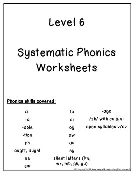 Preview of Systematic Phonics Worksheet-Level 6