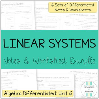 Preview of Systems Equations Inequalities Differentiated Guided Notes Worksheet BUNDLE